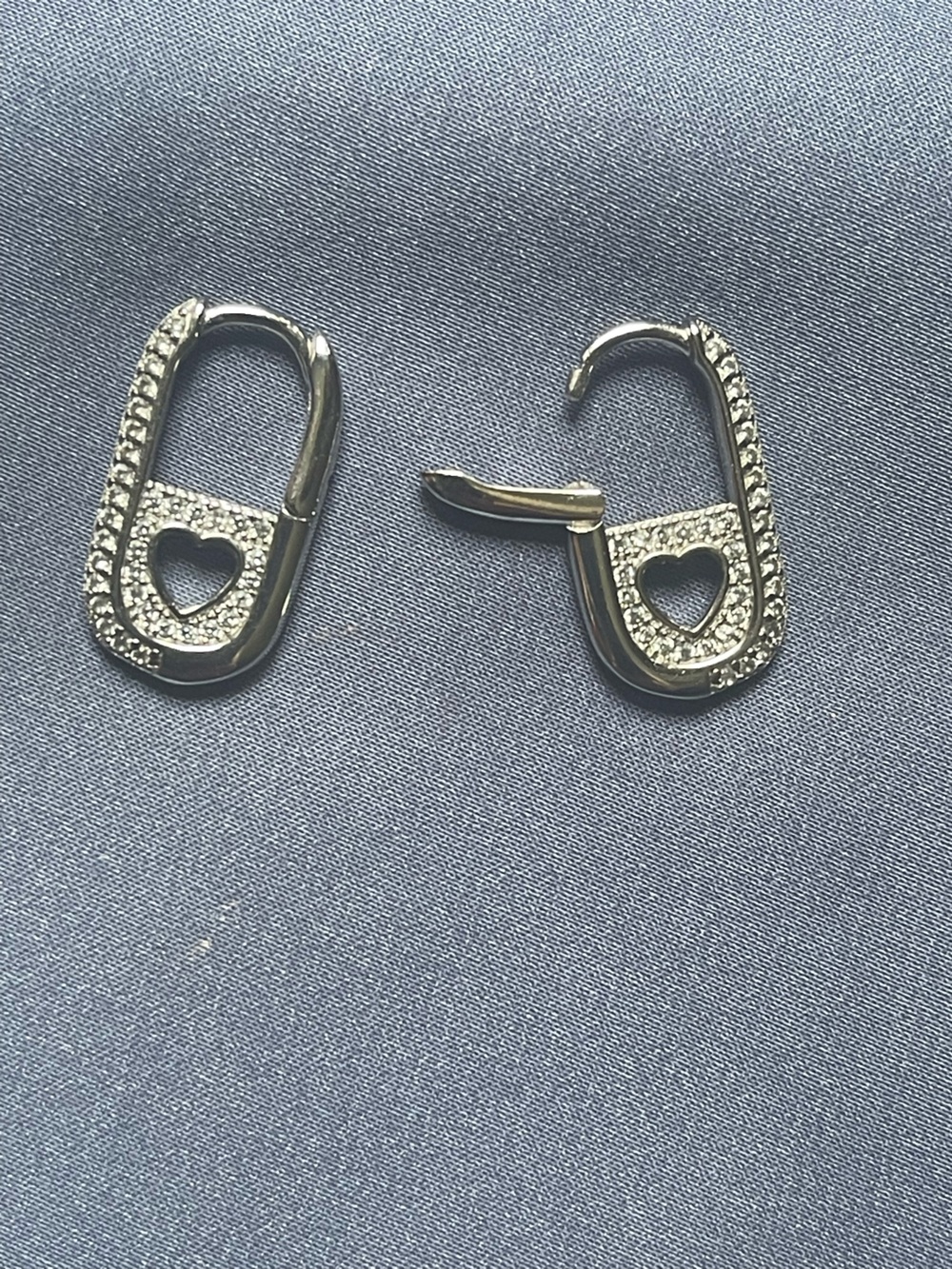 Silver Heart Pavé Carabiner Earrings - Women Accessories